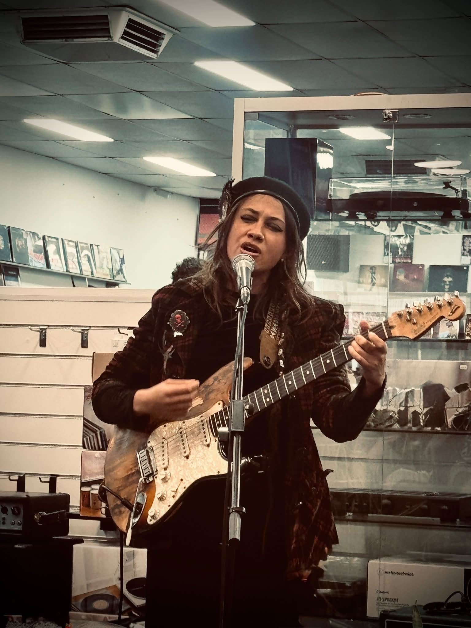 A performer on the shop floor at Midland Records